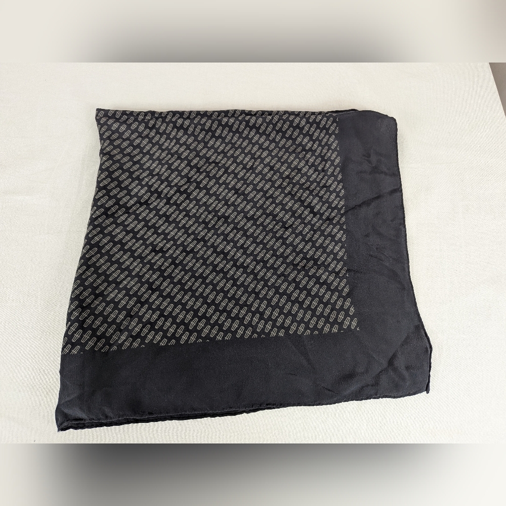 Lincoln Cars Logo Silk Scarf Rolled Edges Ford Motor Company Black White Italy